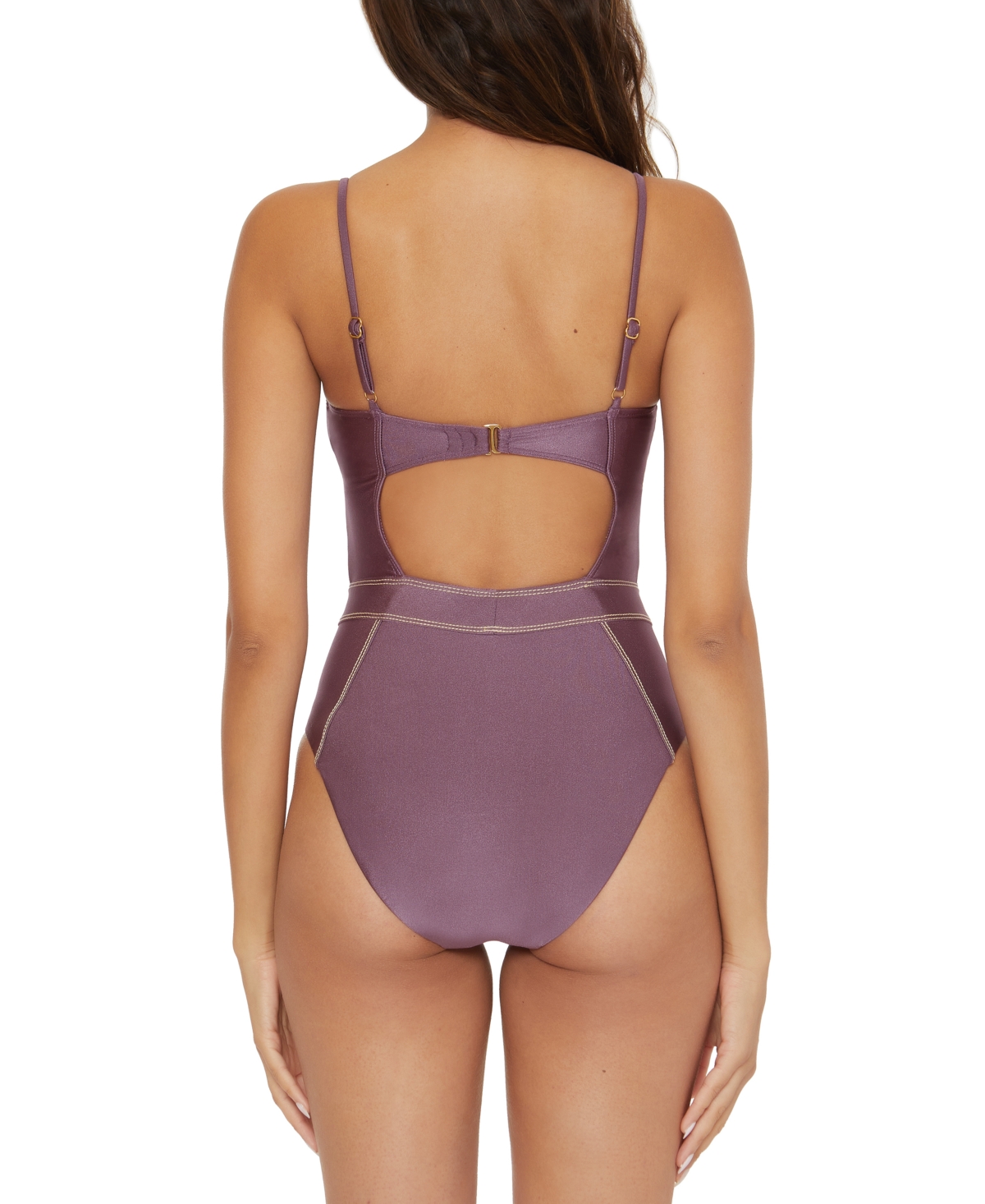 Shop Becca Women's Stretch-satin Seamed One-piece Swimsuit In Fig