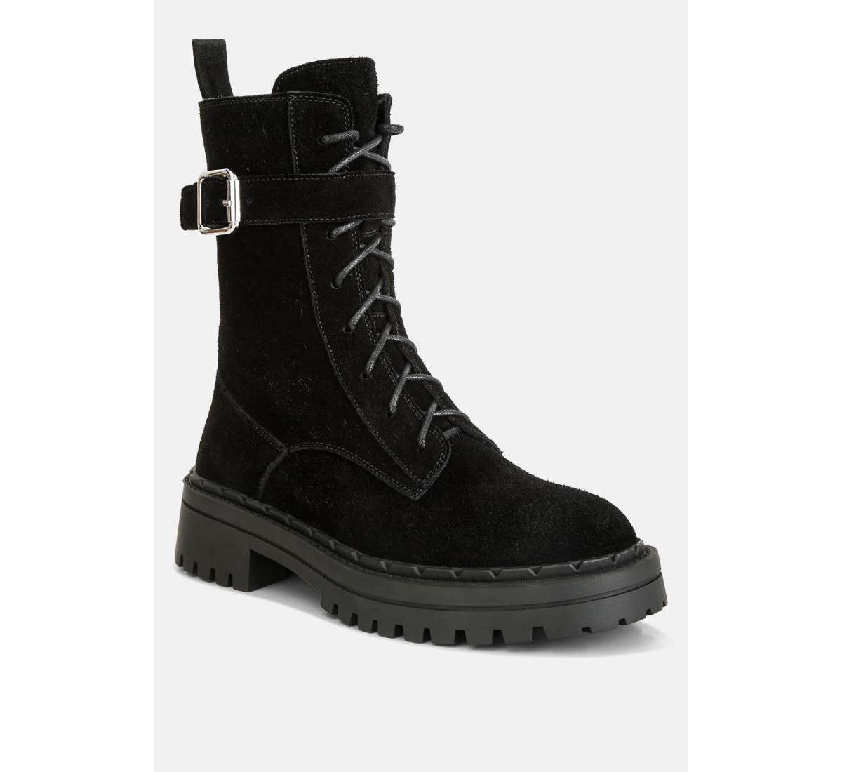 Kasper Womens Suede Chunky high ankle Lug Boots - Black