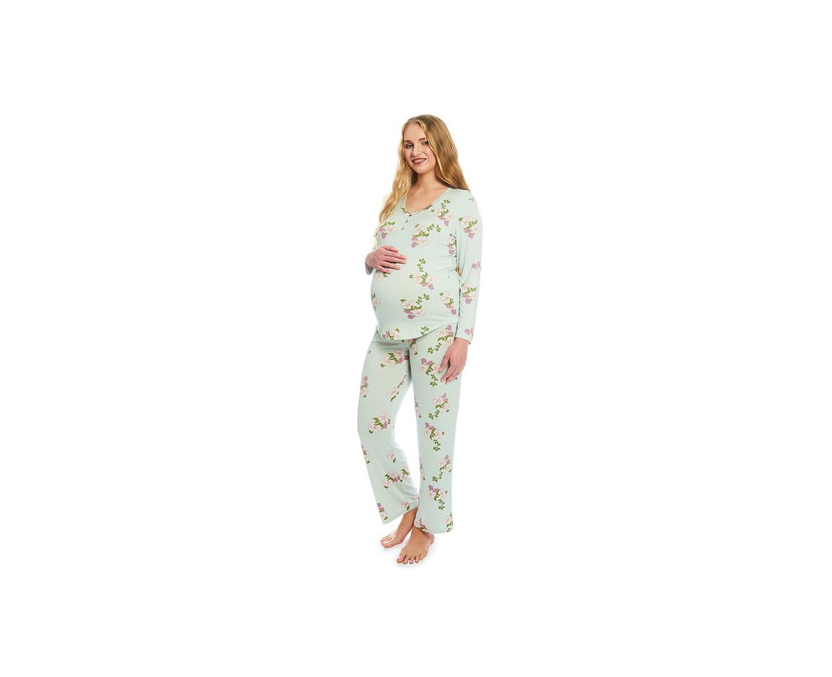 Maternity Laina Top & Pants /Nursing Pajama Set - Carnation
