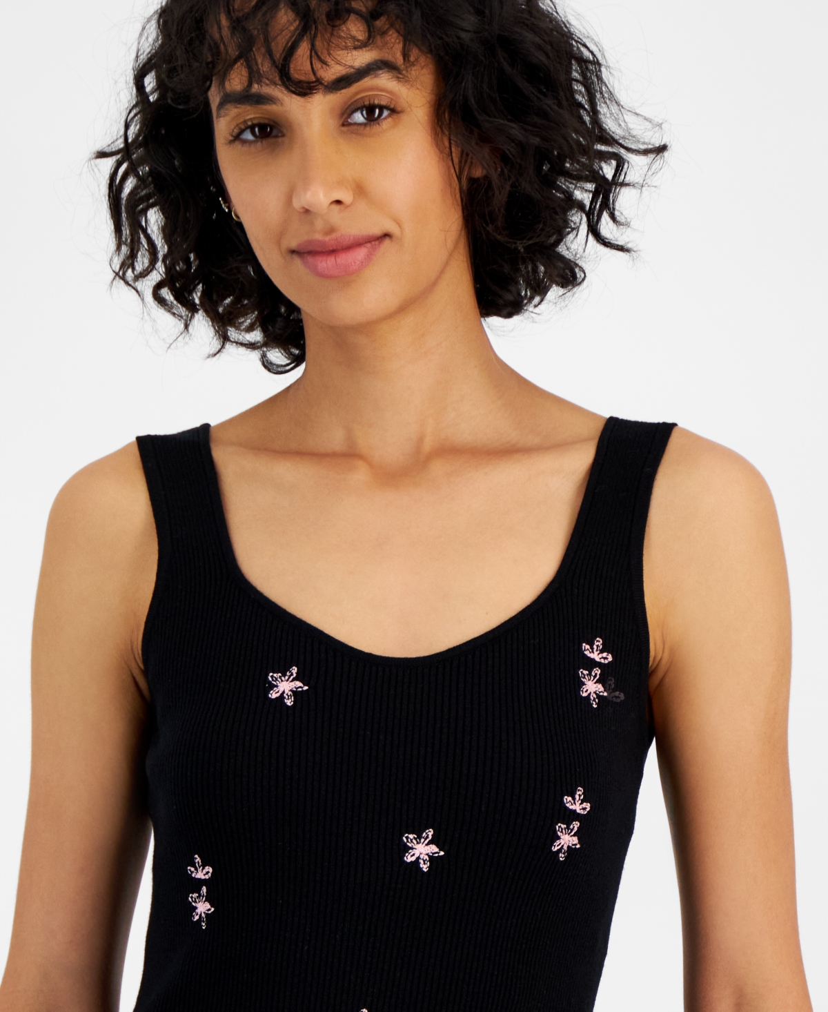 T Tahari Women's Embroidered Sweetheart-Neck Tank Top Sweater
