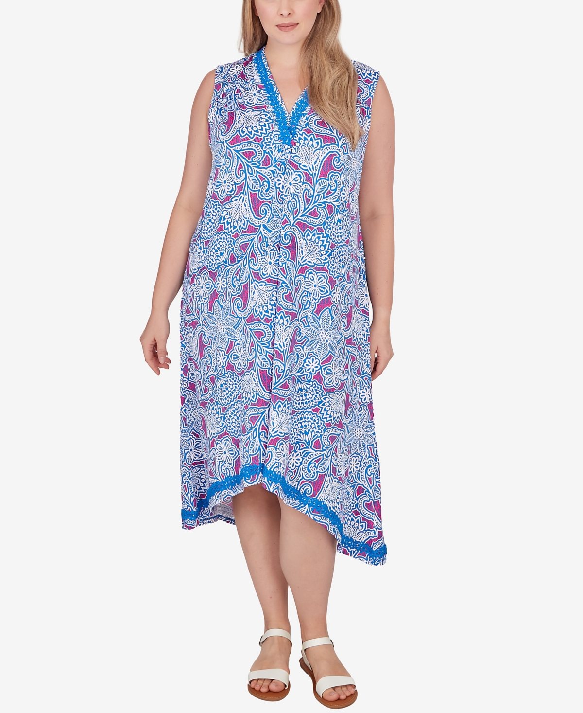 Shop Ruby Rd. Plus Size Vines Puff Print Dress In Ultramarine Multi