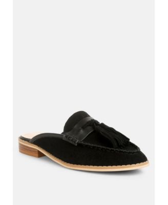 EDMANDA Womens Tassle Detail Leather Mules