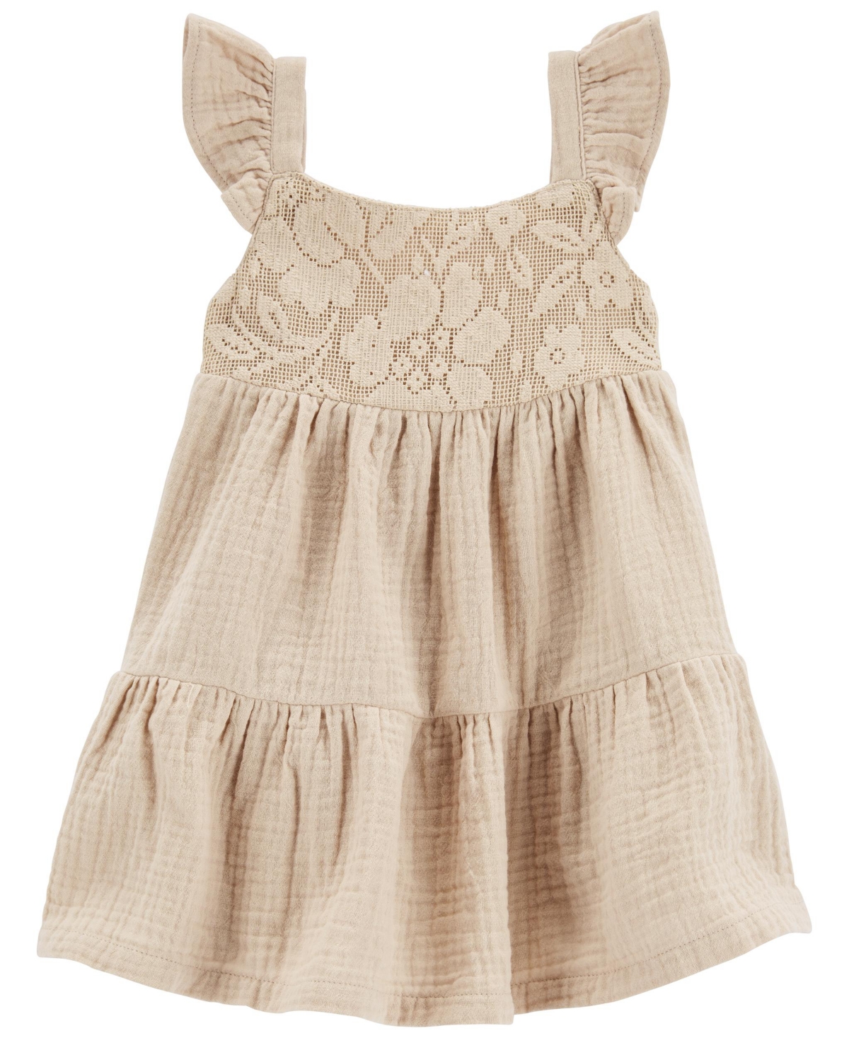 Carter's Baby Girls Lace Tiered Flutter Dress In Tan