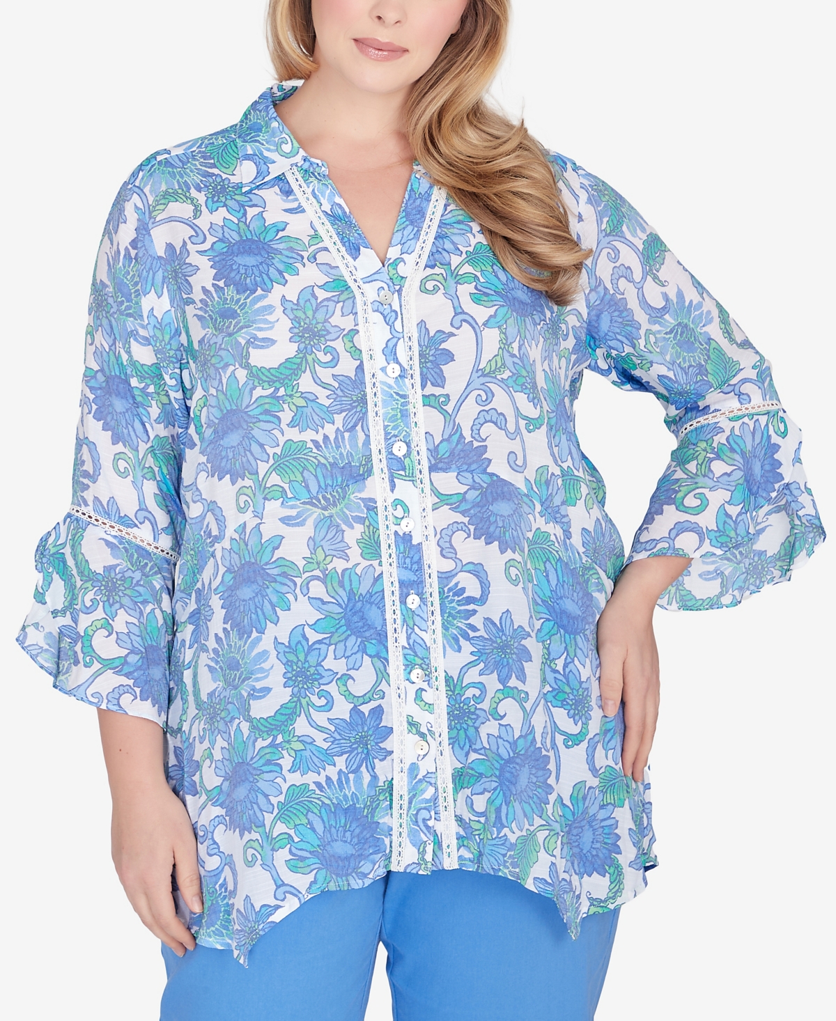 Ruby Rd. Plus Size Bali Floral Top In Blue