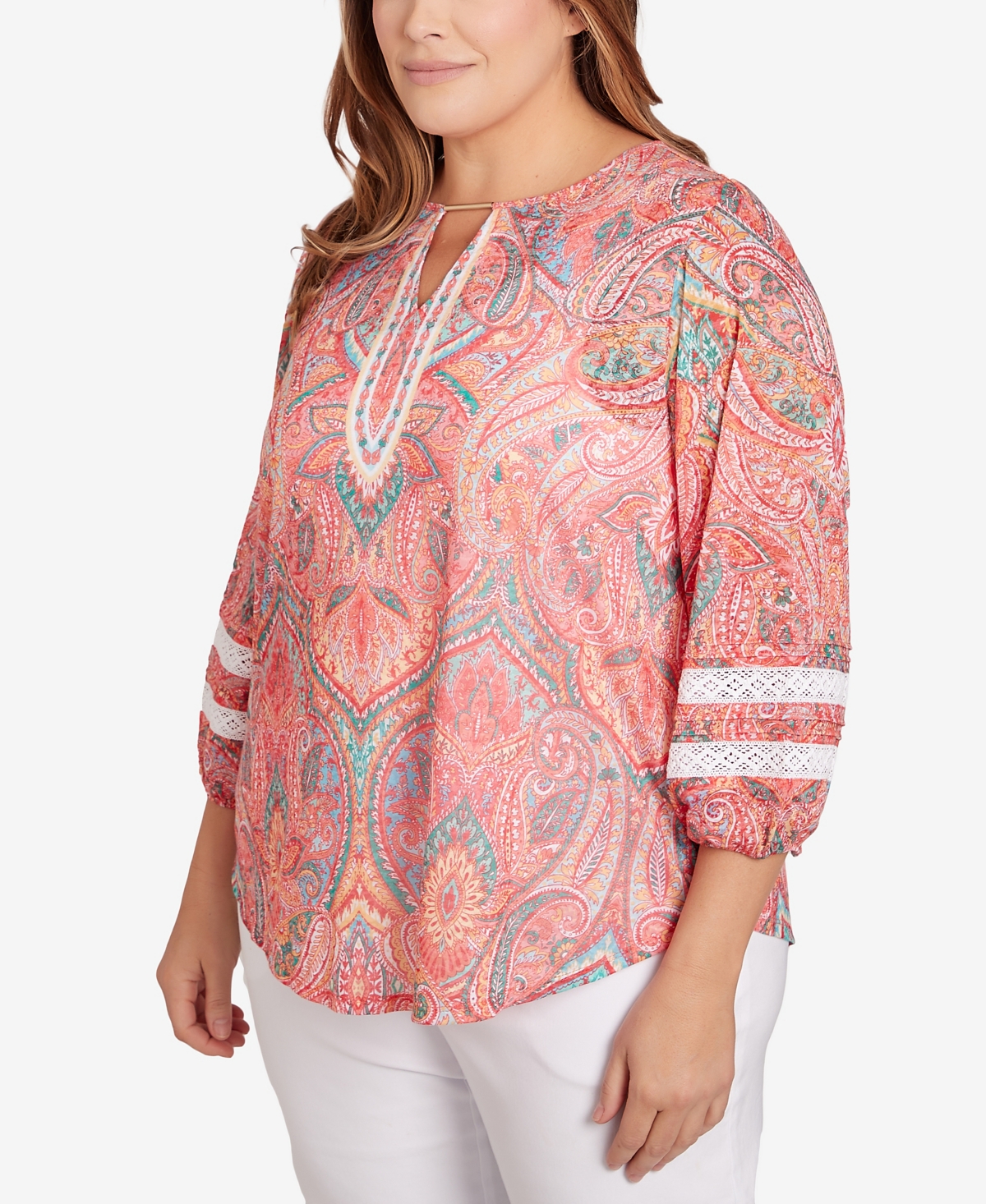Shop Ruby Rd. Plus Size Paisley Lace Knit Top In Punch Multi