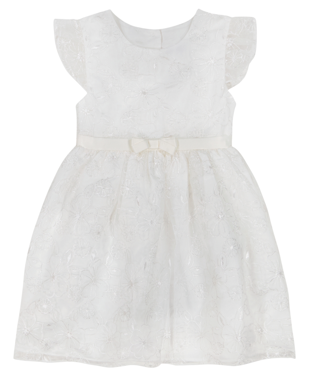 Shop Blueberi Boulevard Baby Girls White Embroidered Flutter Sleeve Fit-and-flare Dress