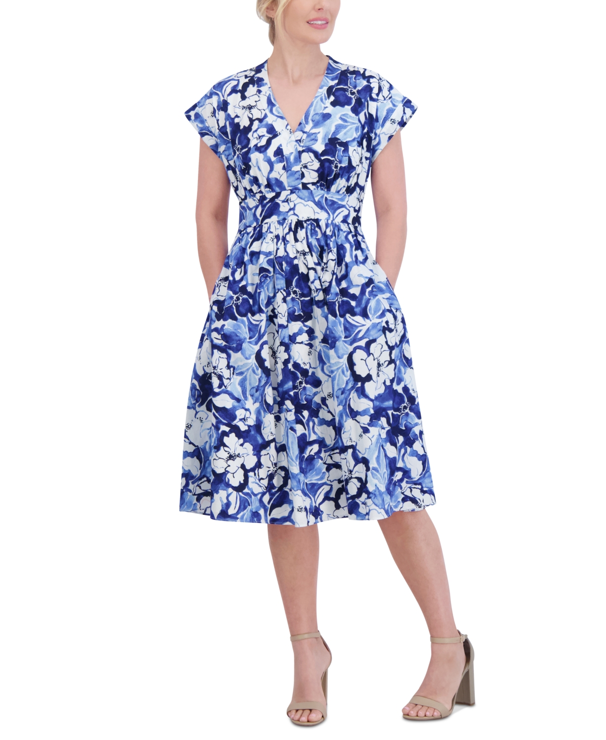 Women's Floral-Print Fit & Flare Dress - Blue Multi