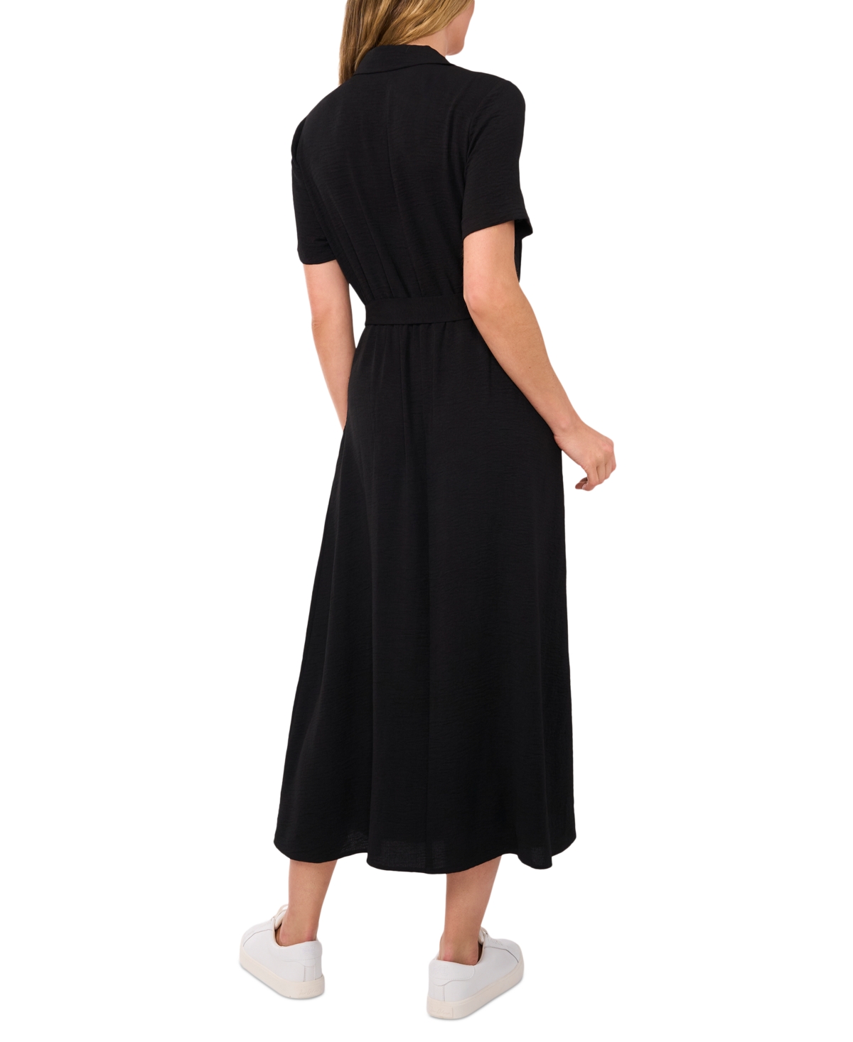 Cece Women's Collared Short-sleeve Tiered Shirtdress In Rich Black