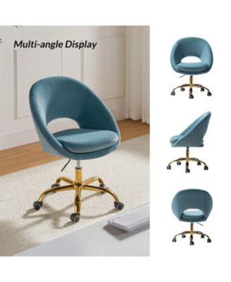 Modern Velvet Office Chair with Adjustable Swivel for Study Vanity