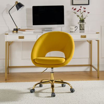 Modern Velvet Office Chair with Adjustable Swivel for Study Vanity