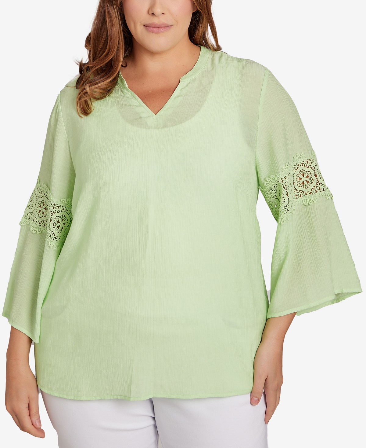 Plus Size Solid Bali Lace Top - Honeydew