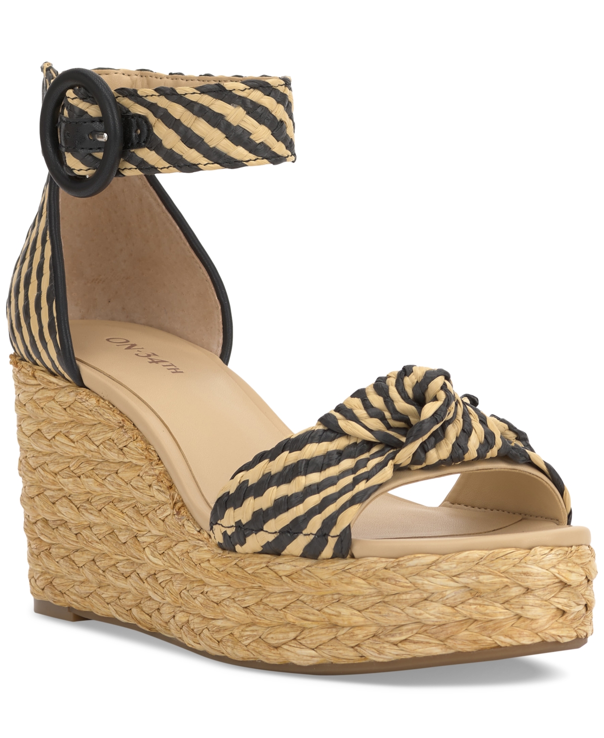 Shop On 34th Women's Nihari Knot Wedge Sandals, Created For Macy's In Black,natural Raffia