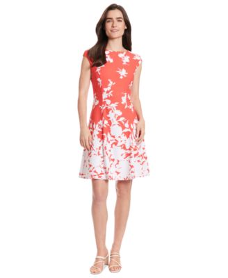 London Times - Women's Printed Cap-Sleeve Fit & Flare Dress