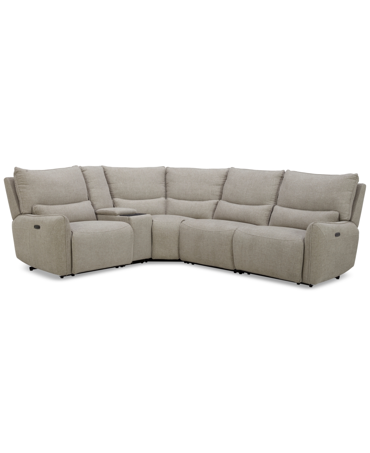Shop Macy's Olper 5-pc. Fabric Zero Wall Sectional Sofa With Two Power Motion Pieces & Console, Created For Macy In Sand