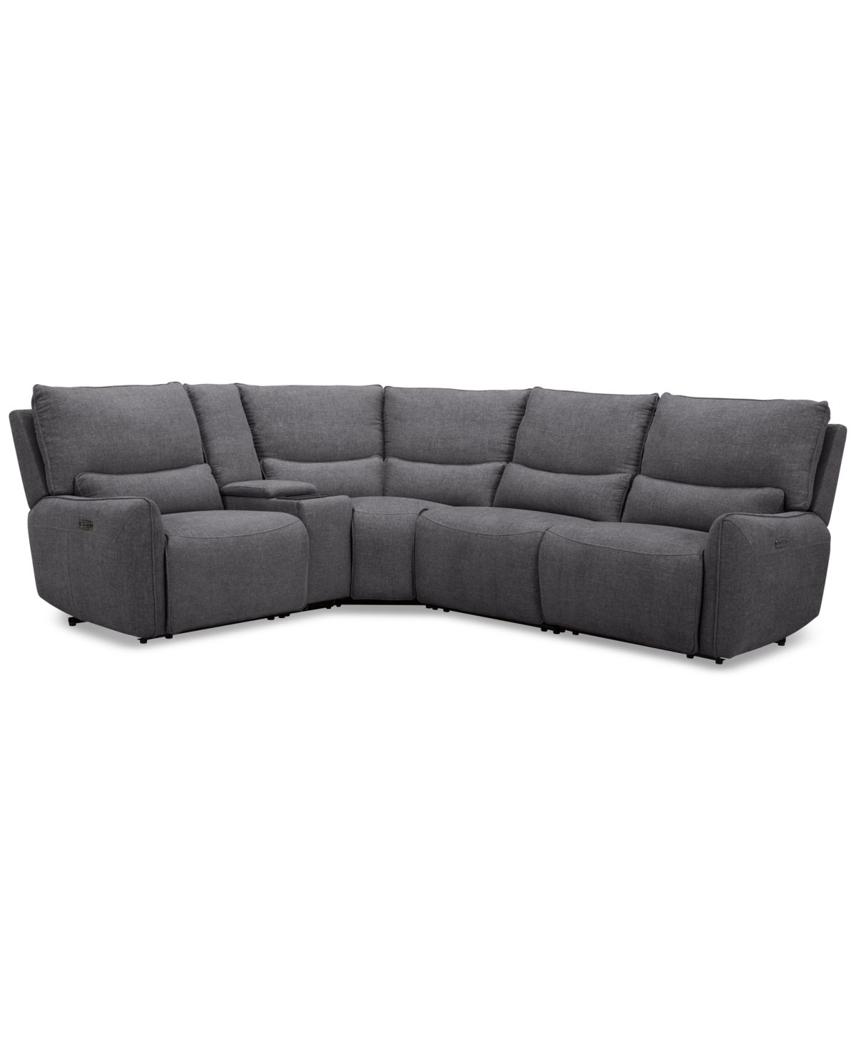 Shop Macy's Olper 5-pc. Fabric Zero Wall Sectional Sofa With Two Power Motion Pieces & Console, Created For Macy In Slate