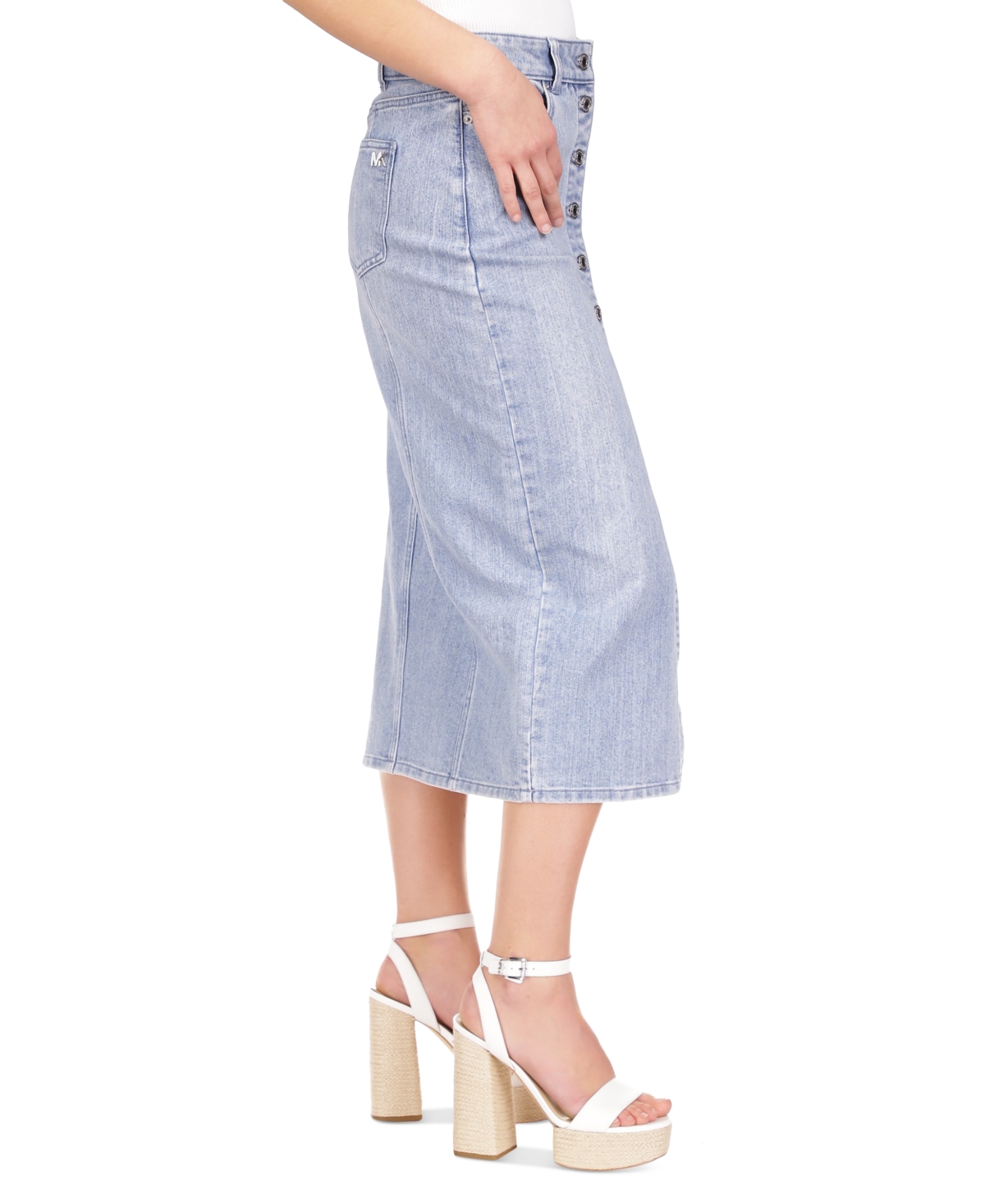 Shop Michael Kors Women's Button-front Denim Midi Skirt In Sky Haze W
