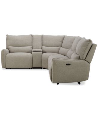 Olper 5-Pc. Fabric Zero Wall Sectional Sofa with Three Power Motion Pieces & Console, Created for Macy's