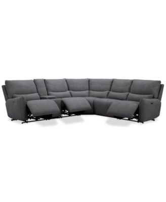 Olper 6-Pc. Fabric Zero Wall Sectional Sofa with Three Power Motion Pieces & Console, Created for Macy's