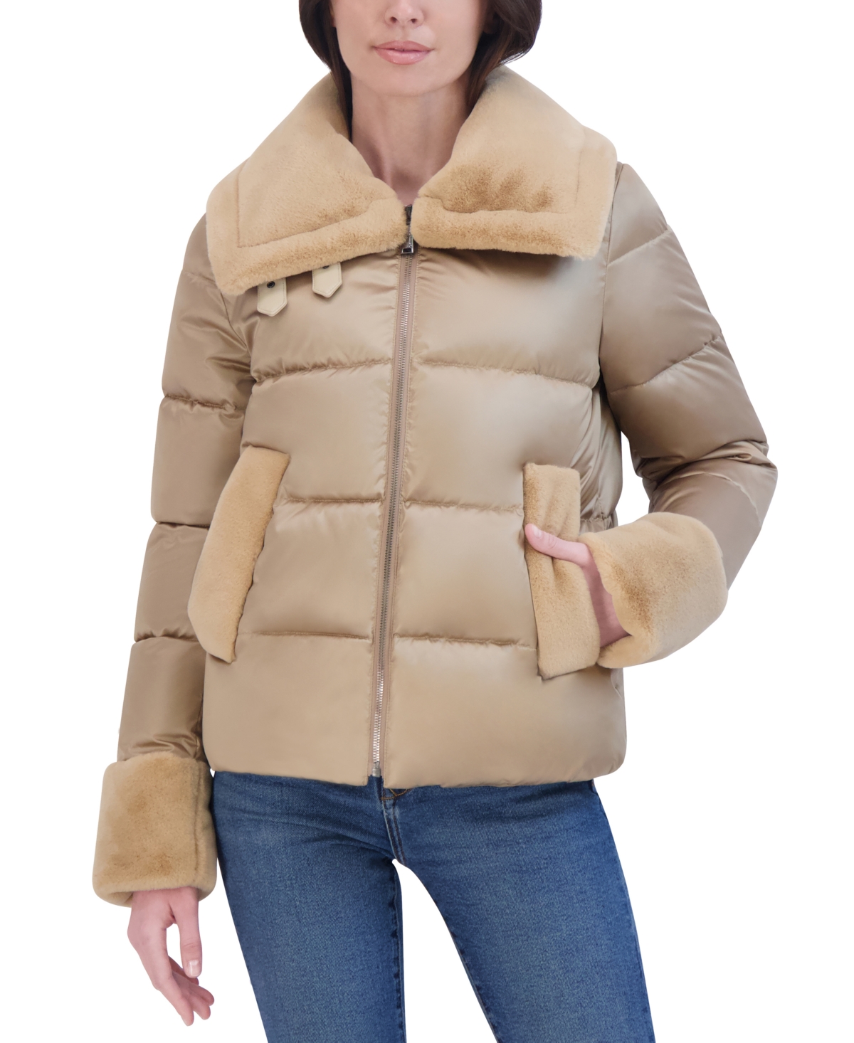 Women's Shine Faux-Fur-Trim Puffer Coat - Sand