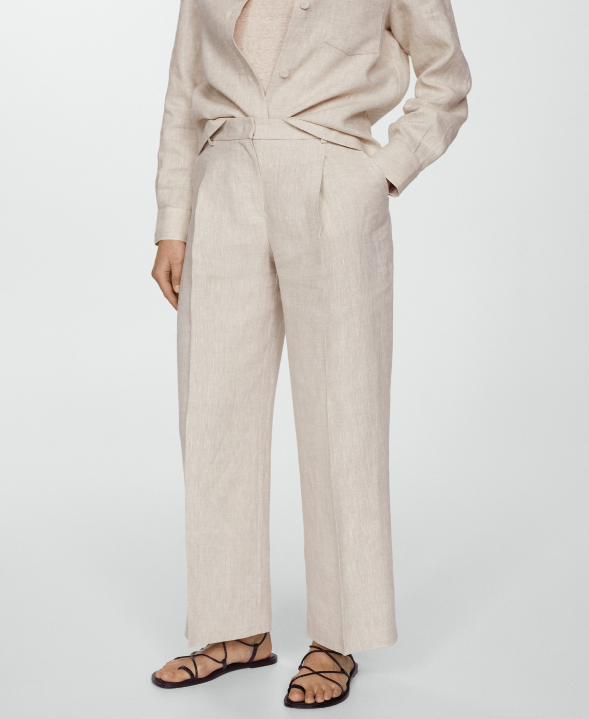 Shop Mango Women's Straight Linen-blend Pants In Gray Pastel