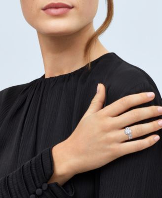 Cubic Zirconia Pear & Round Bridal Set in Sterling Silver