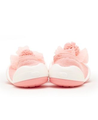 Infant Girl Breathable Washable Non-Slip Sock Shoes Flat - Pompom Flower Pink