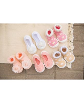 Infant Girl Breathable Washable Non-Slip Sock Shoes Flat - Pompom Flower Pink