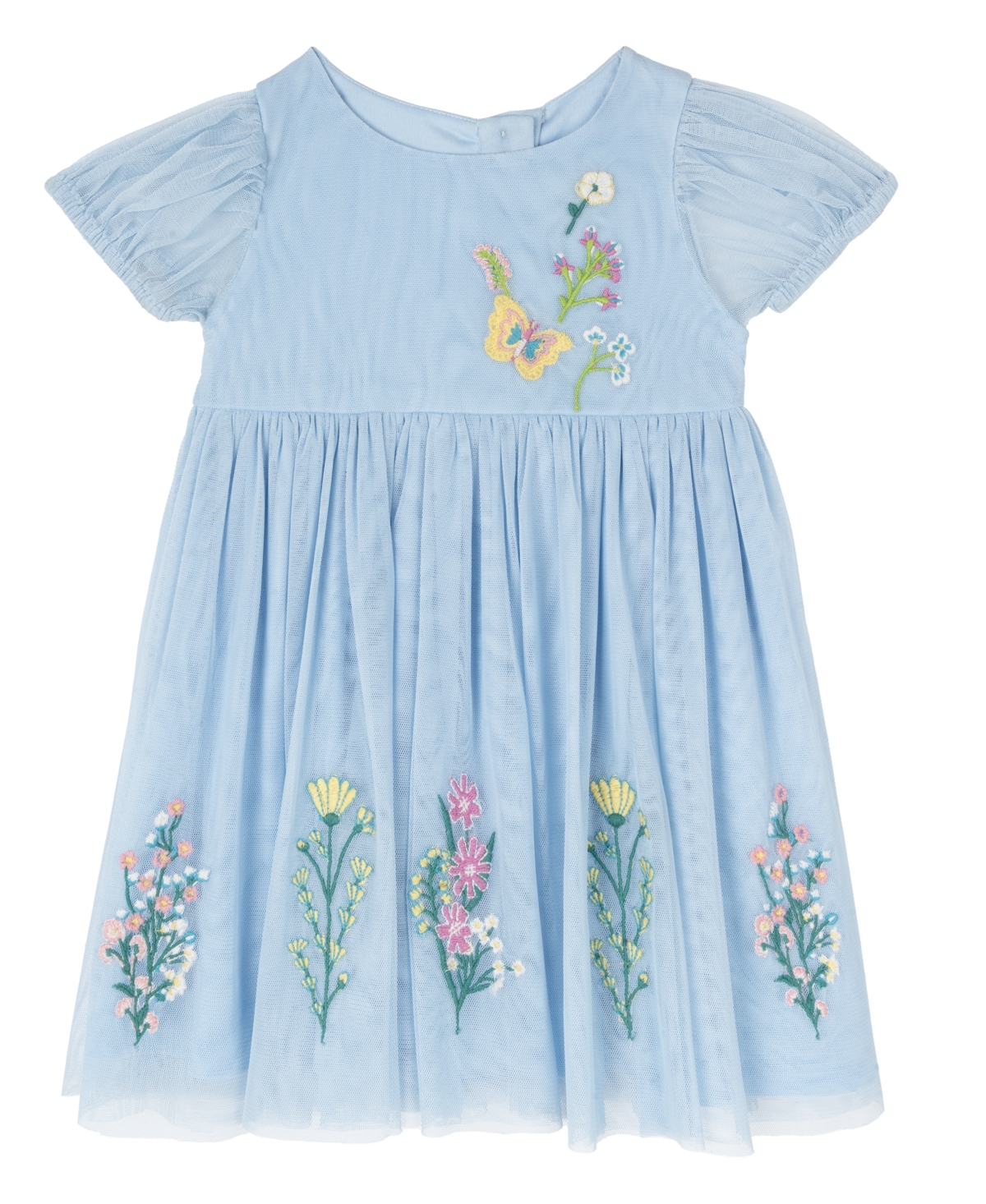 Shop Rare Editions Baby Girl Flower And Butterfly Embroidery Dress In Blue