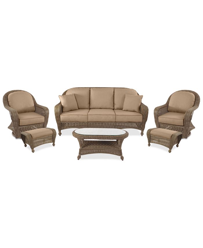 Furniture Sandy Cove Outdoor Wicker 6Pc. Seating Set (1 Sofa, 2 Swivel
