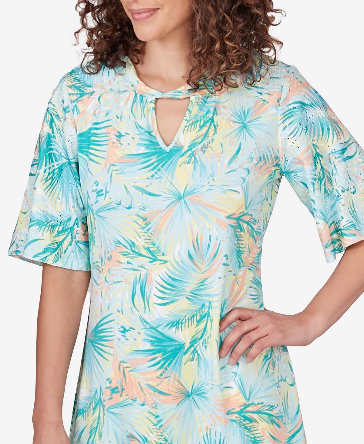 Shop Ruby Rd. Petite Tropical Puff Print Dress In Clear Blue Multi