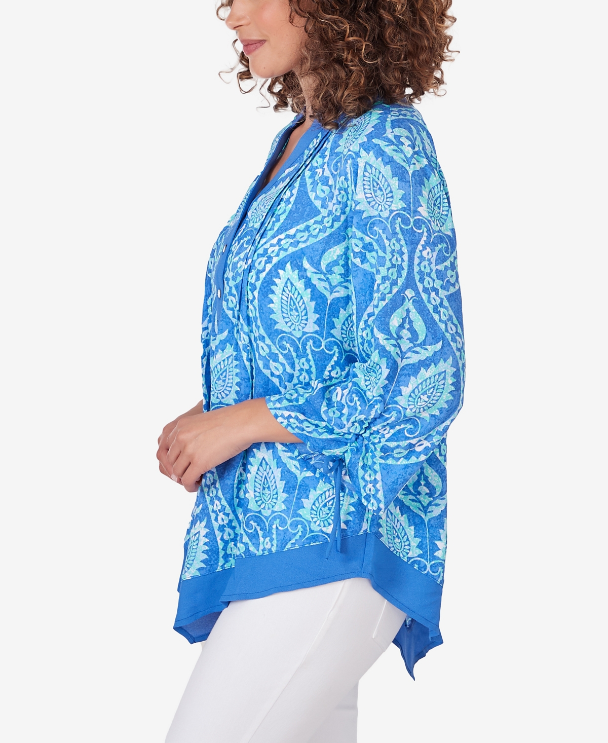 Shop Ruby Rd. Petite Polynesian Bali Pull Over Pointed Hem Top In Blue Moon