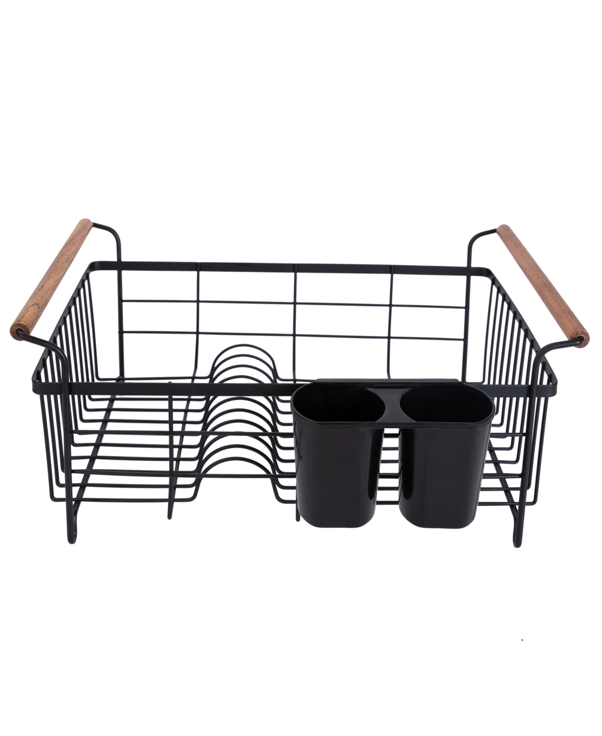 Acacia Wood Drying Rack with Draining Tray in Black - Black
