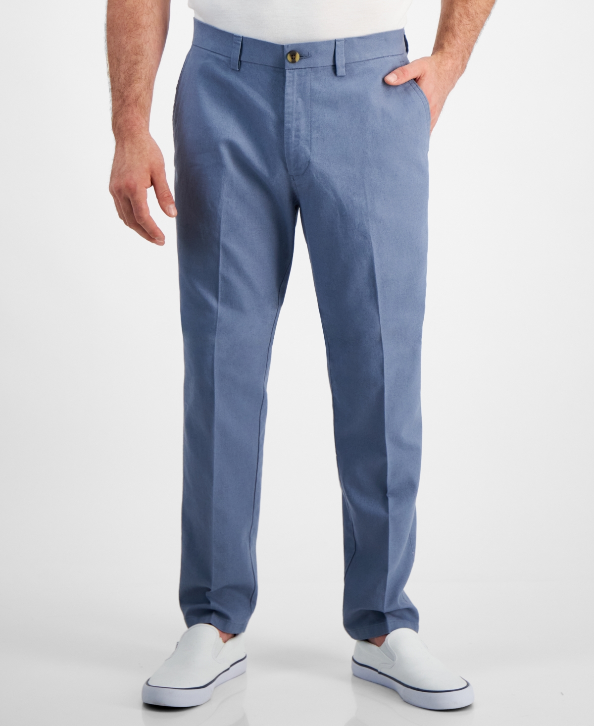 Kenneth Cole Reaction Men's Slim-fit Linen Pants In Med Blue