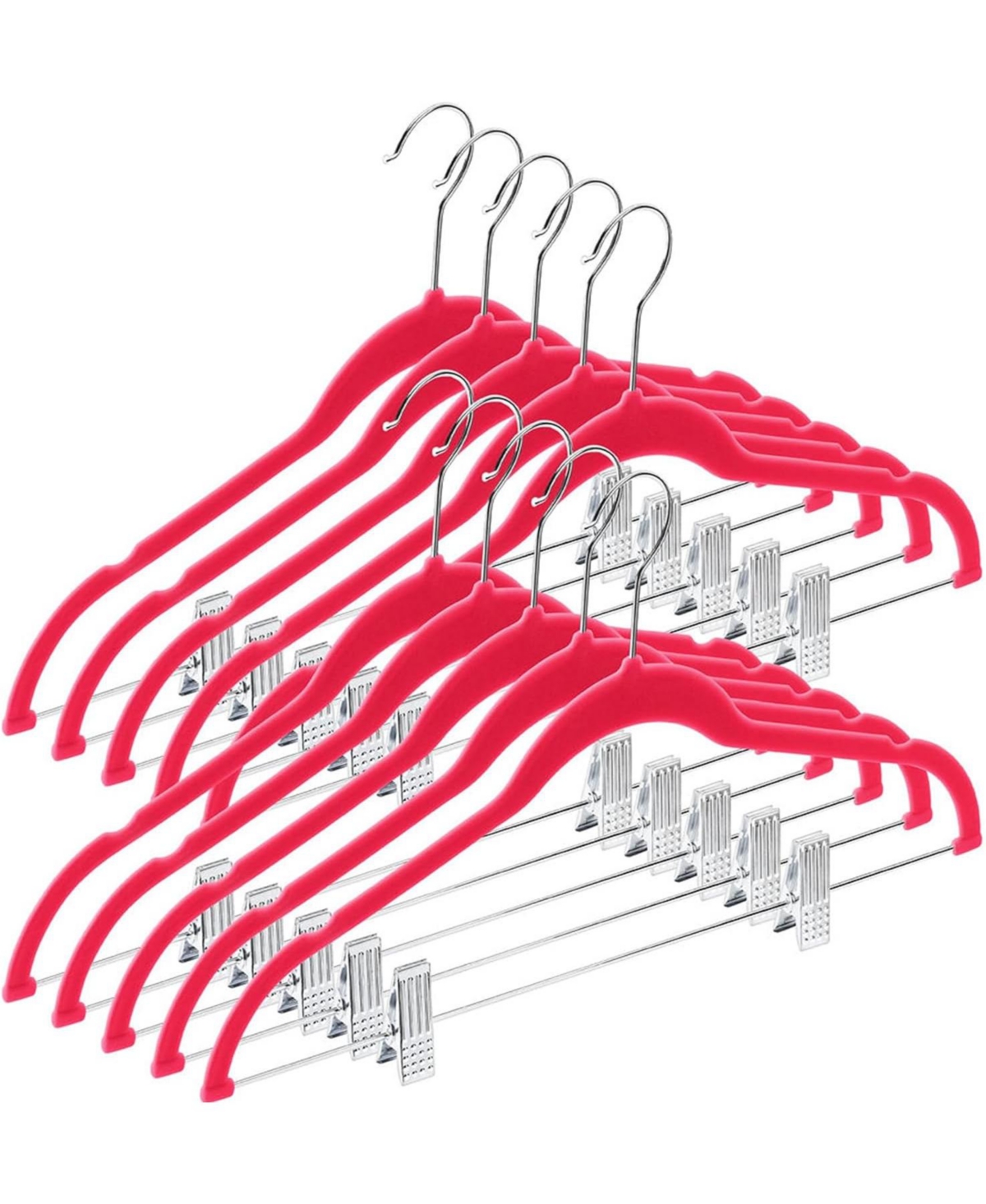 10 Pack Clothes Hangers with Clips in Pink - Ultra Thin No Slip Hangers for Skirts, Pants or Dresses - Pink