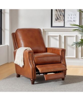 Bellino Mid Century Modern Genuine Leather Recliner with Nailhead Trim