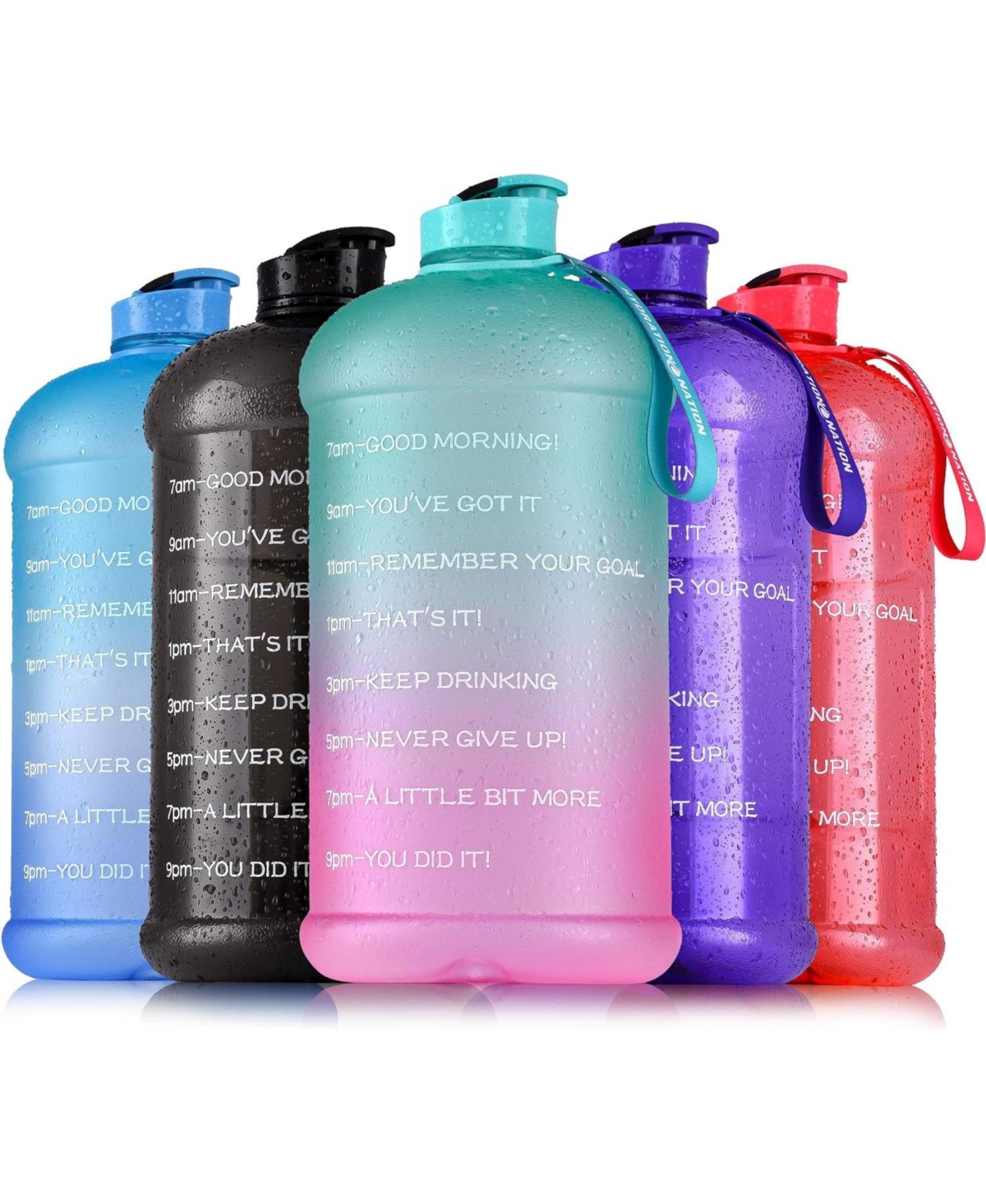 Zulay Kitchen 1 Gallon Water Bottle with Times to Drink (128oz) – Motivational Time Reader Large Water Jug - Ombre Green and Pink