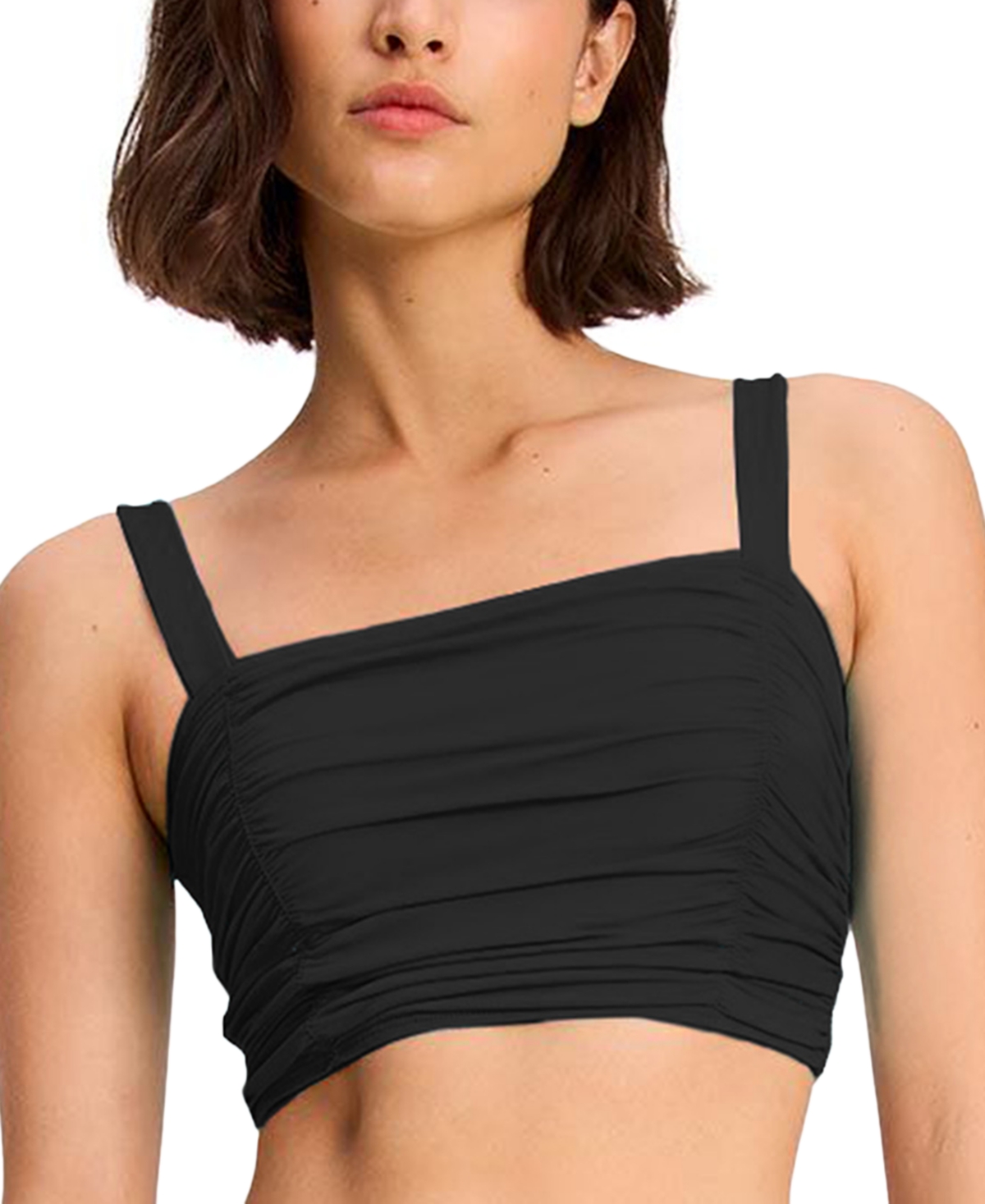 Shop Kate Spade Women's Square-neck Shirred Bikini Top In Black