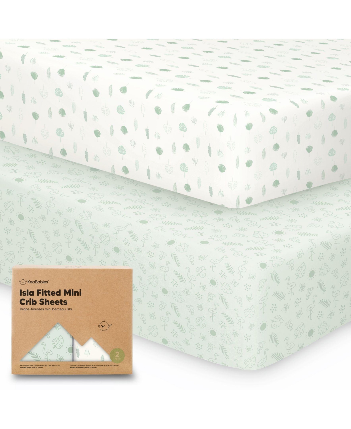 KeaBabies 2-Pack Mini Crib Sheets, Pack and Play Sheets Fitted, Pack N Play Sheets, Organic Fitted Crib Sheet Cover
