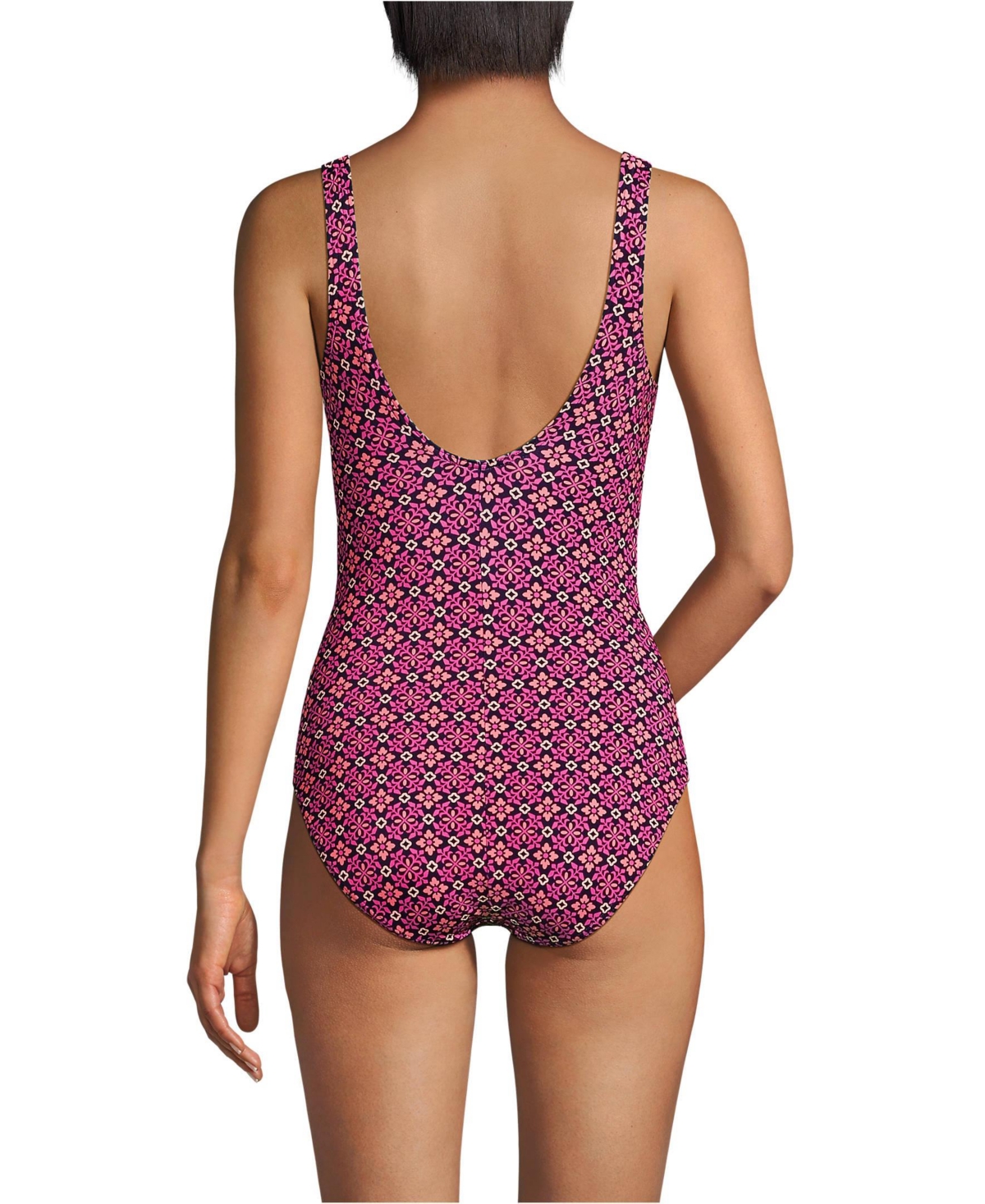 Lands' End Women's Chlorine Resistant High Leg Soft Cup Tugless Sporty One Piece Swimsuit