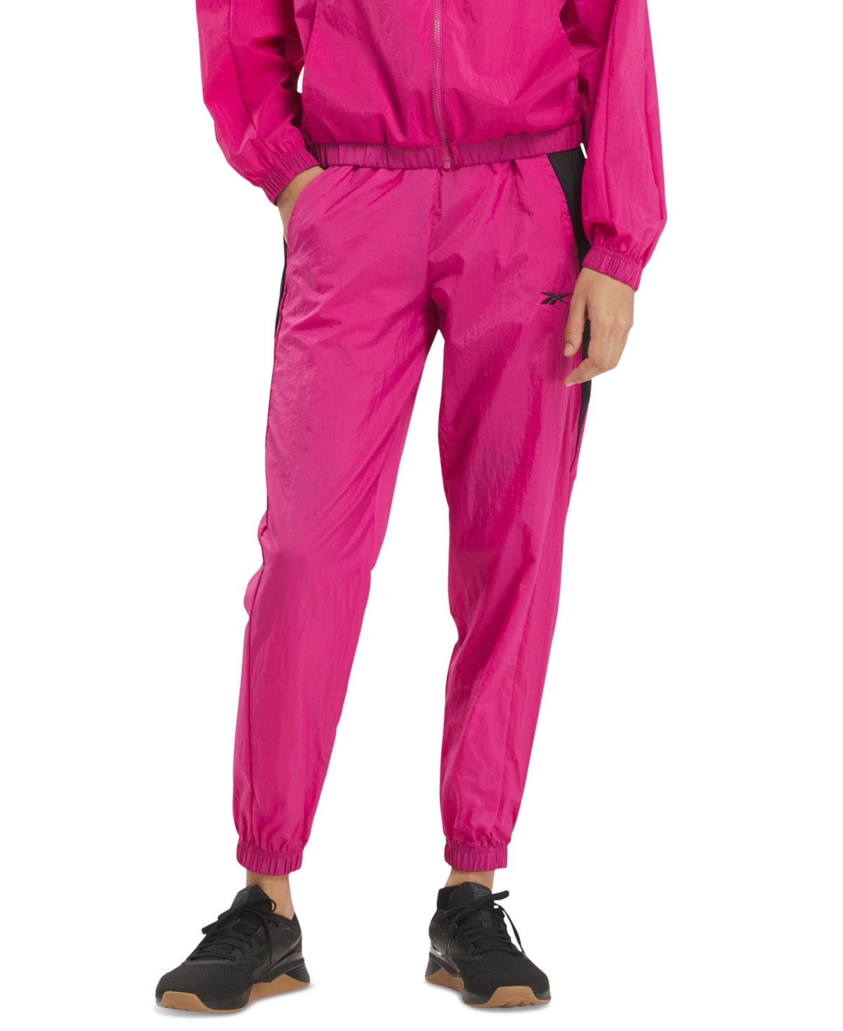 Shop Reebok Women's Vector Woven Track Pants In Semi Proud Pink,black