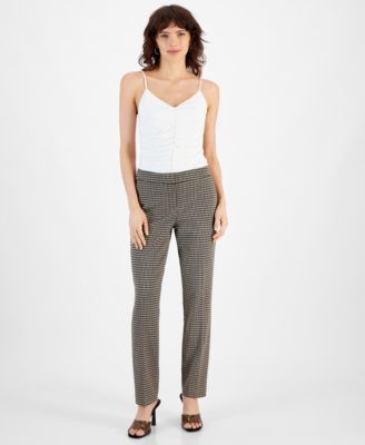 Bar III - Women's Houndstooth Mid-Rise Straight-Leg Ankle Pants