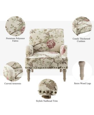 Montross Traditional Wooden Upholstered  Armchair with Floral Patterns