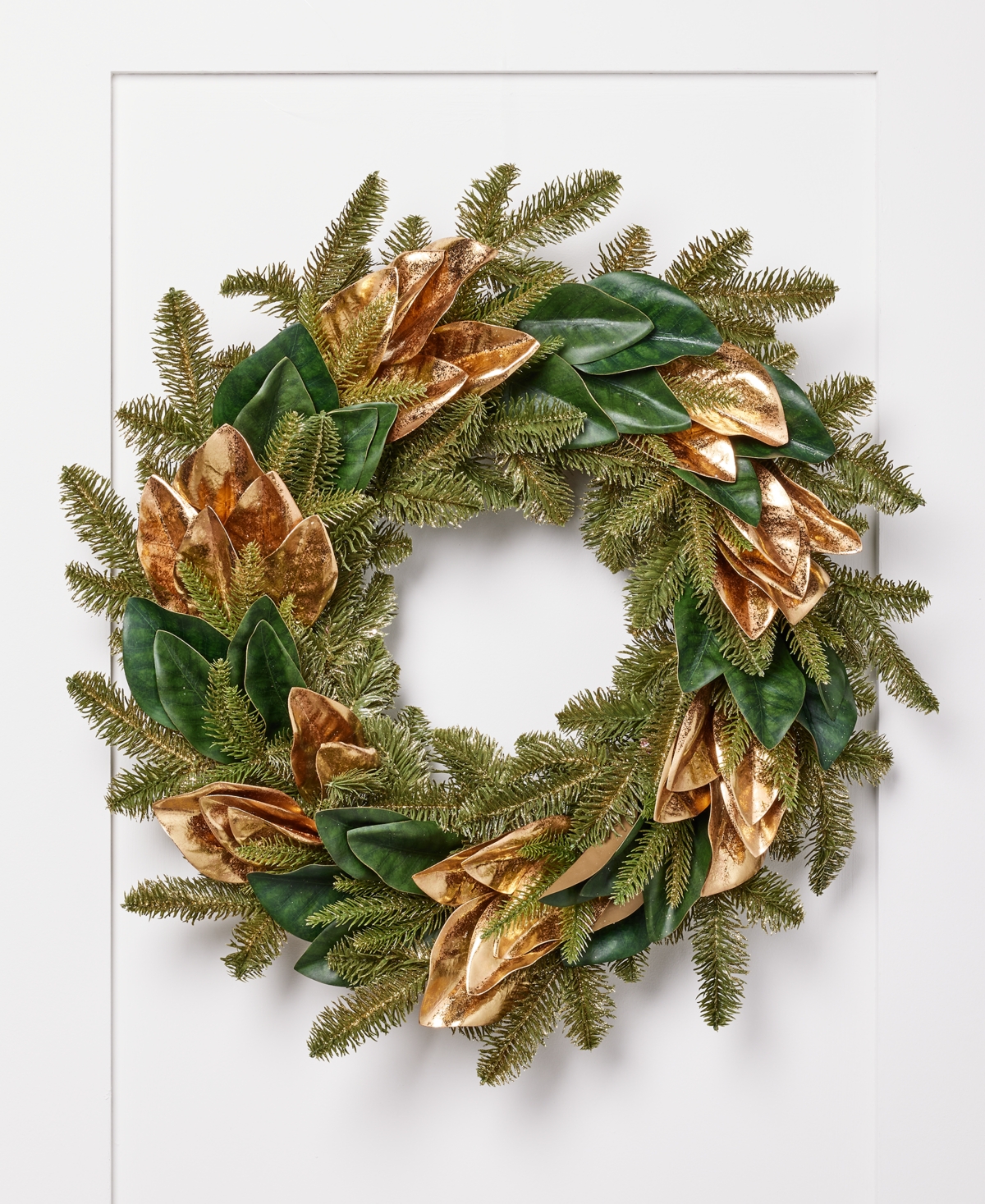 Holiday Lane Green & Gold Floral Wreath, Created for Macy's