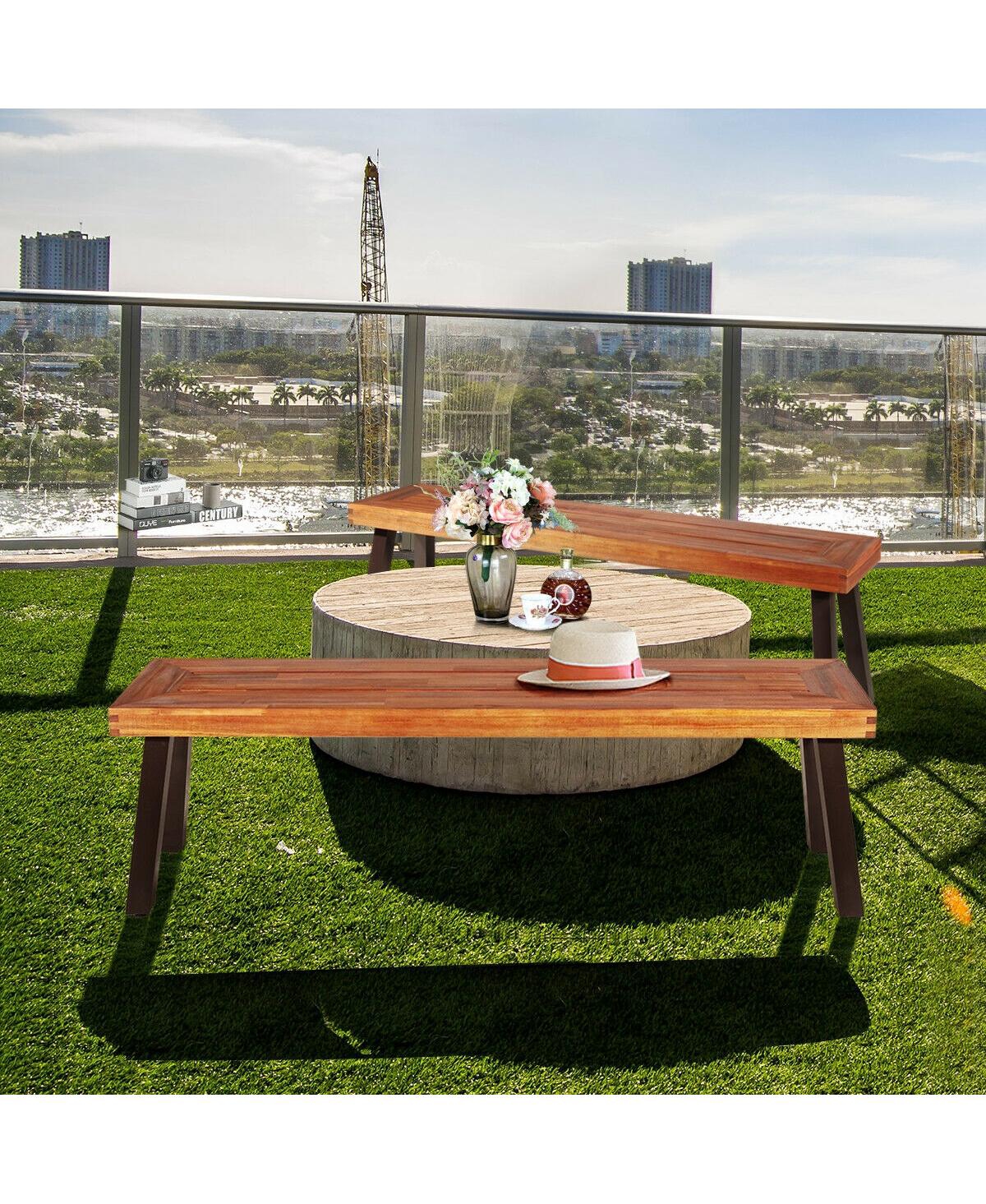 Slickblue Set of 2 Patio Acacia Wood Dining Benches