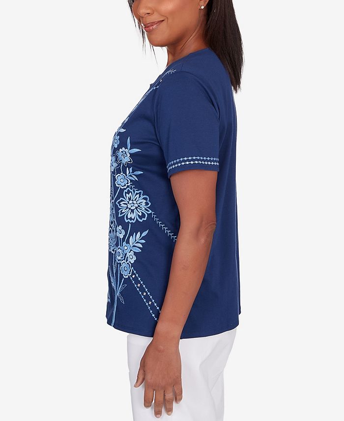 Alfred Dunner Blue Bayou Women's Monotone Embroidery Top - Macy's