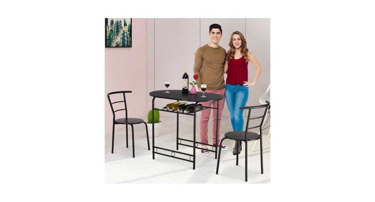 Slickblue 3 Pcs Dining Set Table and 2 Chairs Bistro Pub Furniture