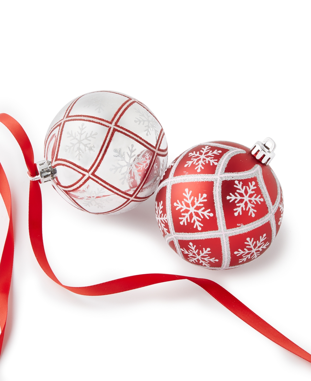 Holiday Lane Christmas Cheer 6-Pc. Red and Silver Set of Ball Ornaments with a Decorated Finish, Created for Macy's