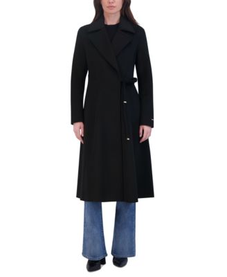 Women s Notched Collar Side Tie Wrap Coat