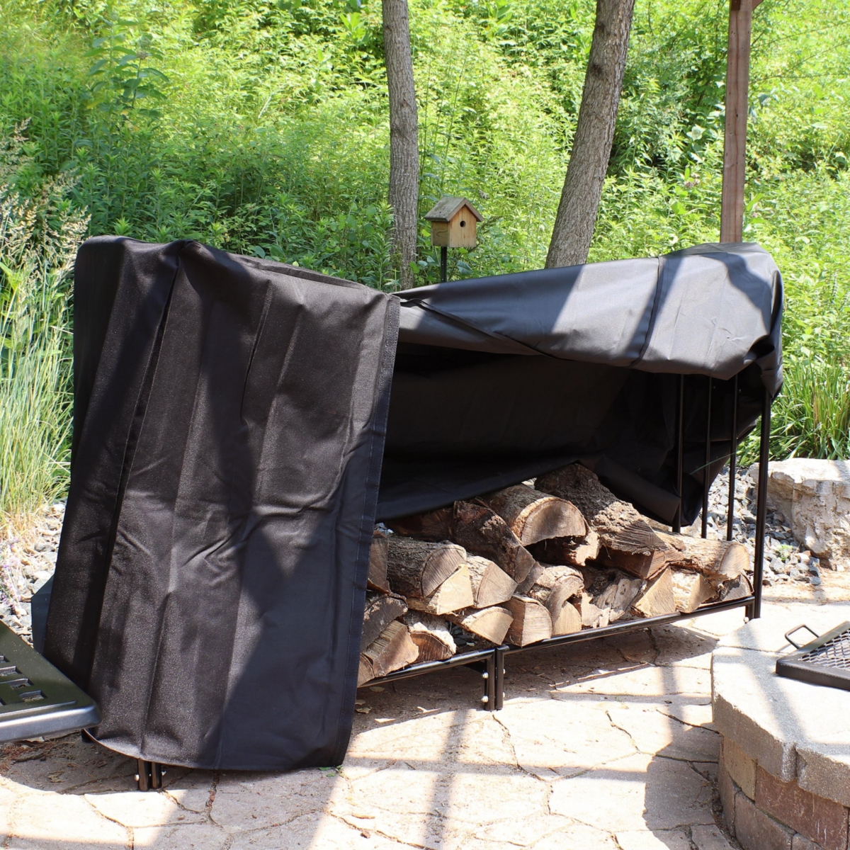 Sunnydaze Decor 6 ft Powder-Coated Steel Firewood Log Rack with Black Cover