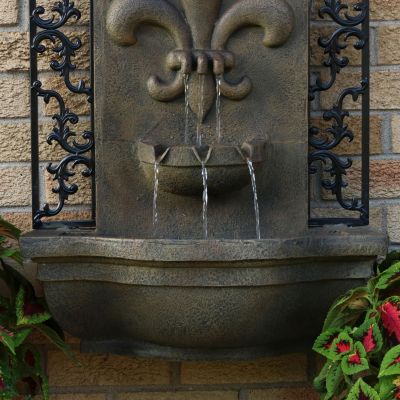 French Lily 33-Inch Polystone Outdoor Solar Wall Fountain - Florentine Finish